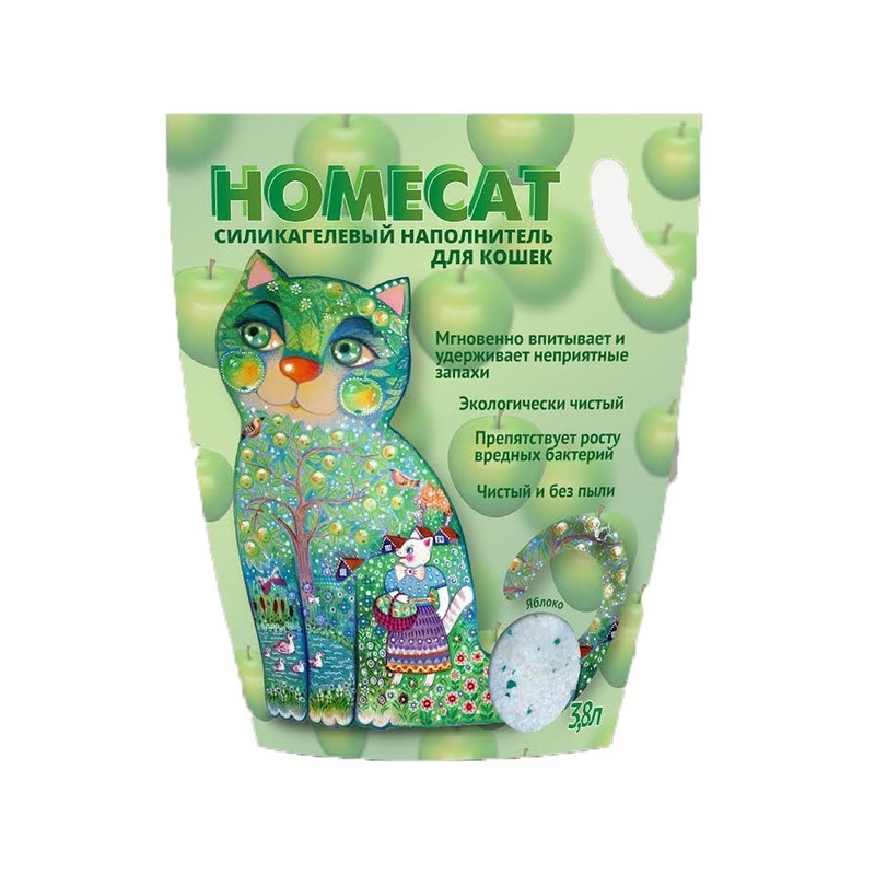 Наполнитель для туалета HOMECAT силикагель 3,8л яблоко, HomeCat