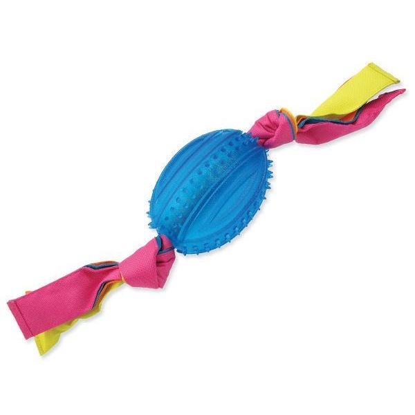 Игрушка для собак резиновая мяч овальный синий с веревками 48 см Dog Fantasy от зоомагазина Дино Зоо
