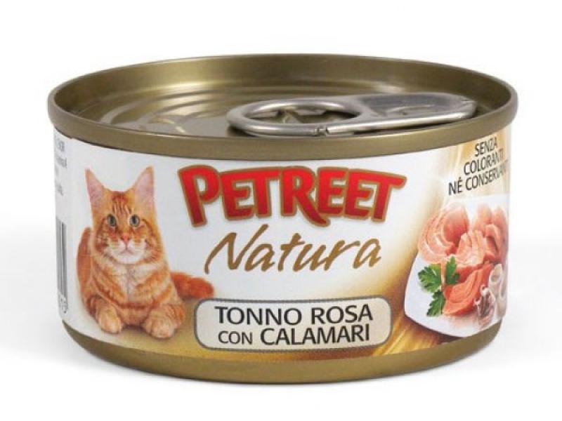 Консервы для кошек кусочки розового тунца с кальмарами, Petreet
