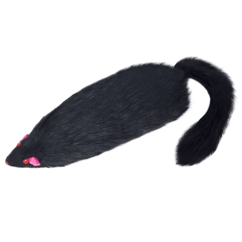 Игрушка SQ5.5N для кошек Мышь черная с пищалкой, 130-140мм