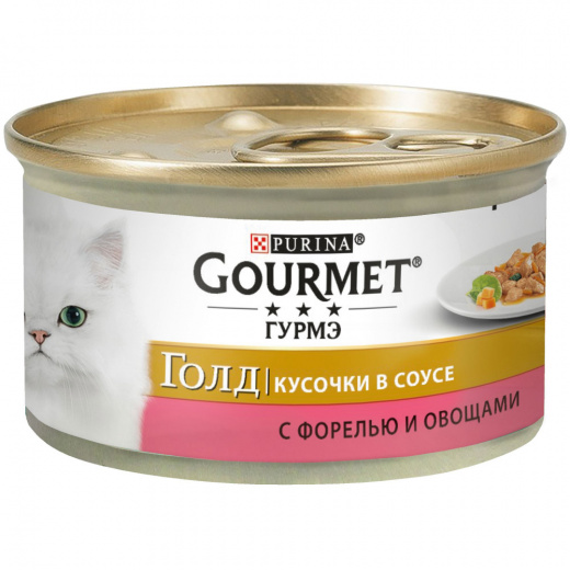 GOURMET GOLD 85 г корм консервы для кошек суфле с овощами Форель/Томат (банка)