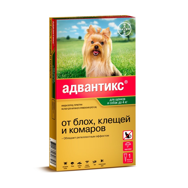 Адвантикс капли для собак от 1,5 до 4кг от блох и клещей, BAYER