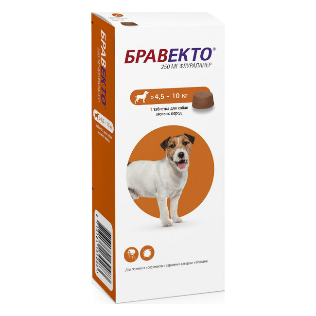 Бравекто 2 для собак 4,5-10кг (оранжевый), 2таб.х 250 мг от зоомагазина Дино Зоо