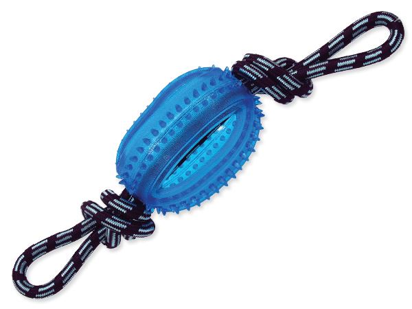 Игрушка для собак резиновая мяч регби синий на веревке 45 см Dog Fantasy от зоомагазина Дино Зоо