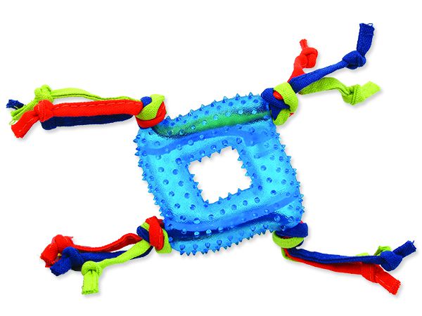 Игрушка для собак резиновая квадрат синий с веревочками 19 см Dog Fantasy