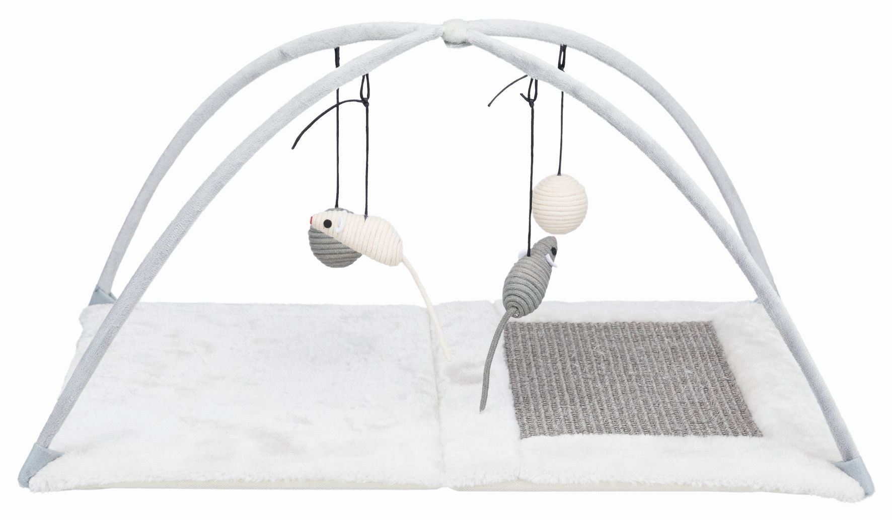 Когтеточка-коврик с игрушками на верёвочке, 60*33*42 см, серый, Trixie от зоомагазина Дино Зоо