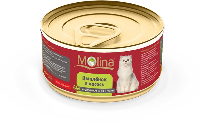 Молина 80 г консервы для кошек цыпленок с лососем в желе (банка) от зоомагазина Дино Зоо