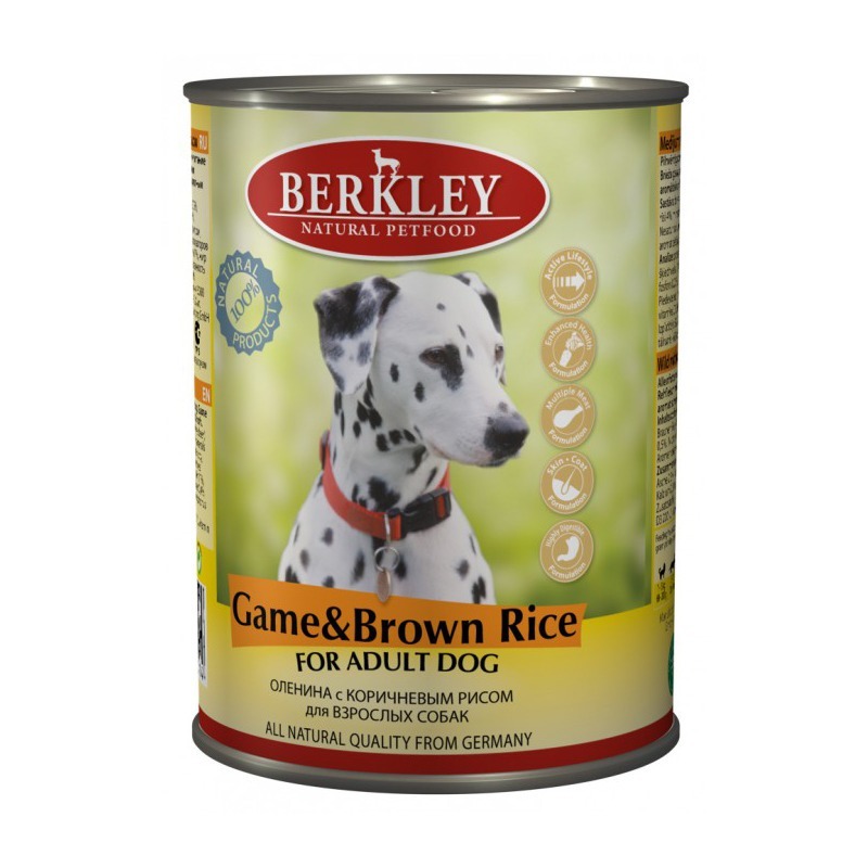 Консервы для взрослых собак, оленина с коричневым рисом, Berkley