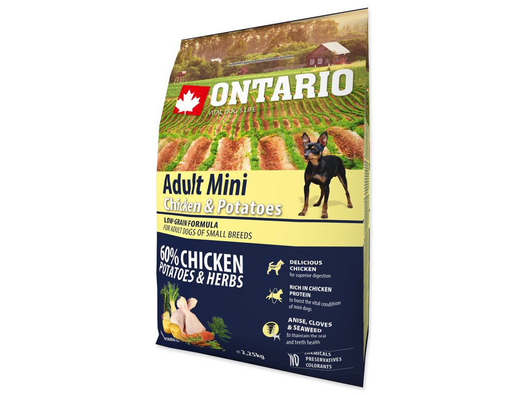 Ontario сухой корм для взрослых собак мини пород с курицей и картофелем от зоомагазина Дино Зоо